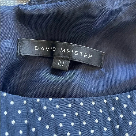 David Meister Navy Blue Polkadot Cocktail Dress A Line Women’s Size 10 Preppy - Picture 8 of 12